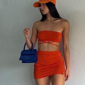 set orange , skirt and crop top
